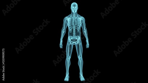  Holographic Human Body Scan With Skeleton Inside, Smooth Camera Movement, and Alpha Channel