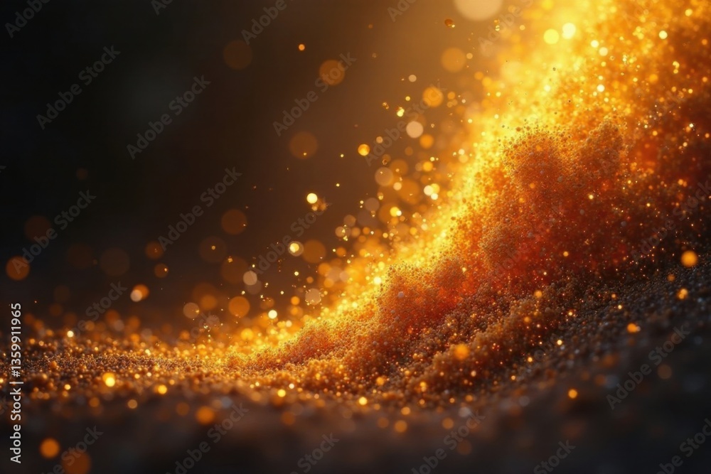 Naklejka premium Shimmering golden dust particles suspended in mid air, abstract, glow, golden