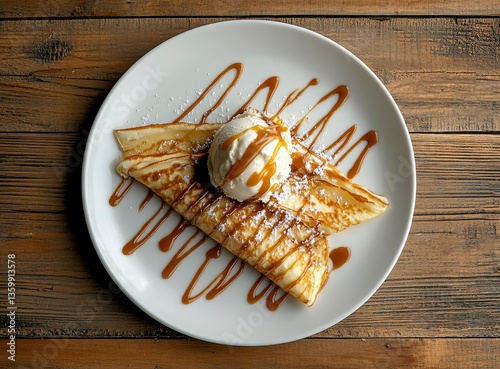 Wallpaper Mural Photo of a single crepe with ice cream and drizzled caramel on top Torontodigital.ca