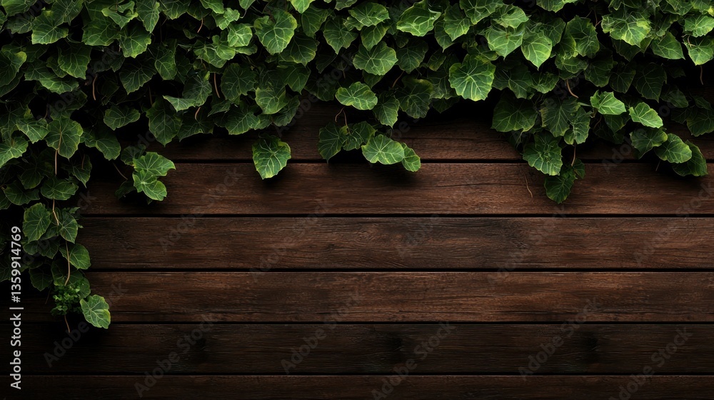 Green Vines Drape Dark Wood Planks Green Vines Drape Dark Wood Planks