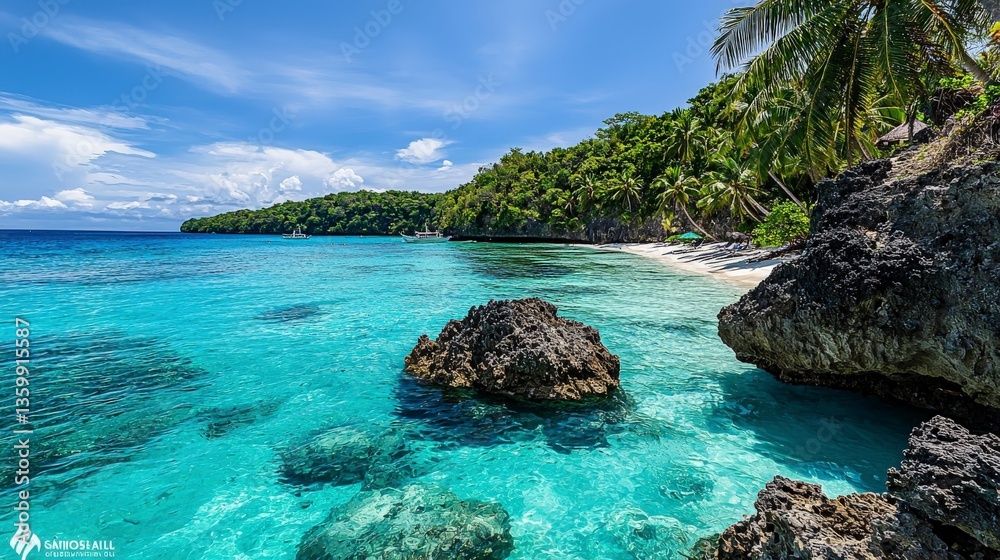 Obraz premium Tropical beach adventure serene coastal paradise scenic photo bright day vibrant colors relaxation concept