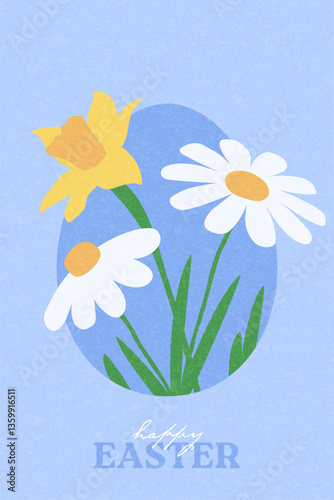 Easter banner template. A vibrant Happy easter holiday vector background with egg and spring flowers. Great for party designs, celebrations, ads, branding, covers, sales, and greeting cards