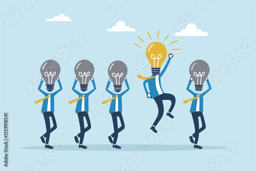 Be different, leadership individuality or unique candidate, courage or determination to success, freedom, stand out from other, freedom or creativity concept, businessman with bright lightbulb head.