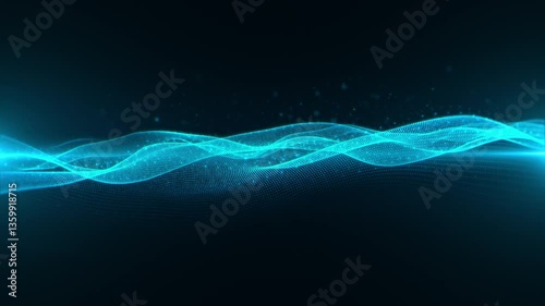 Beautiful abstract futuristic digital technology wave dot particles blue background seamless loop. Futuristic digital cyber data particles dots waves background. Digital technology AI loop backdrop 4K