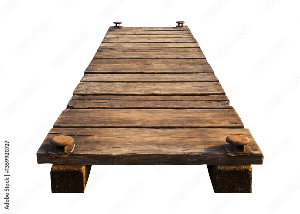 Obraz premium Wooden pier on a transparent or white background. footbridge, seaside dock.