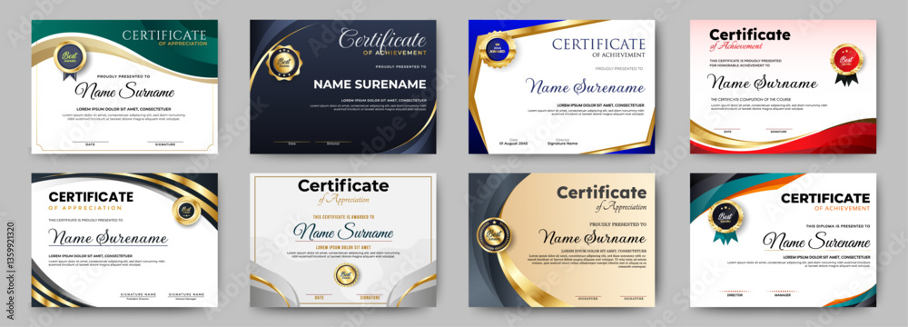 Εκτύπωση καμβά Certificates of completion template with luxury badge and modern line and shapes