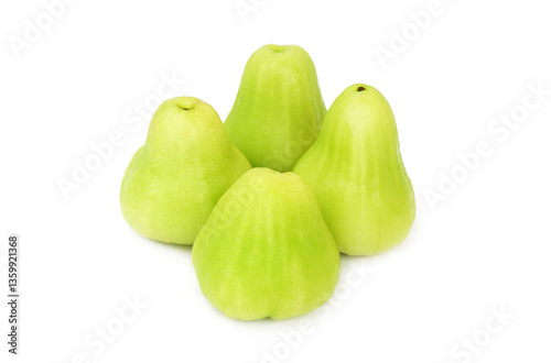 Fototapeta Naklejka Na Ścianę i Meble -  Four green water apple fruits isolated on white background