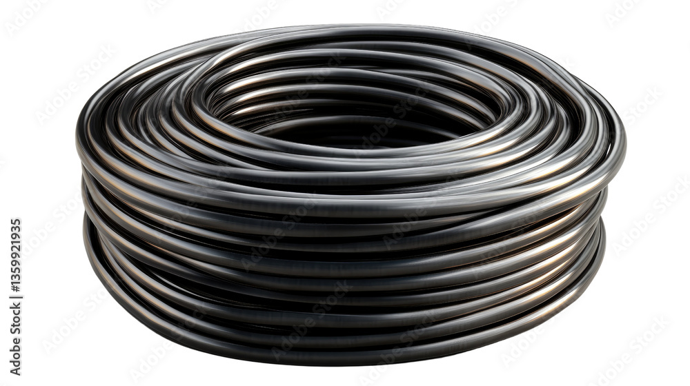 Coiled Hose: A neat coil of a black hose,perfect for irrigation Coiled Hose: A neat coil of a black hose,perfect for irrigation