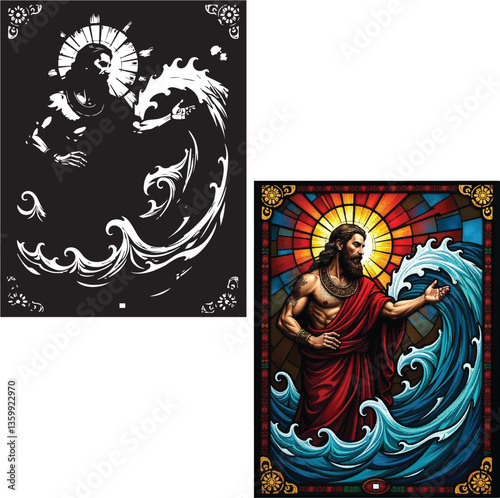 An artistic representation of Moses parting the Red Sea