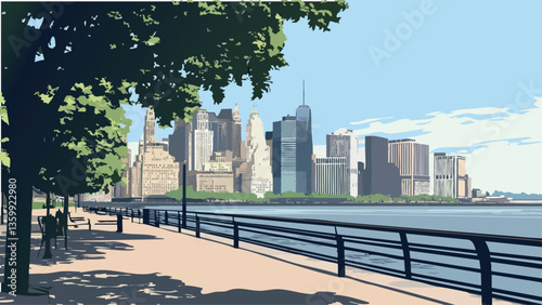 Battery Park Esplanade in Vector Light .eps