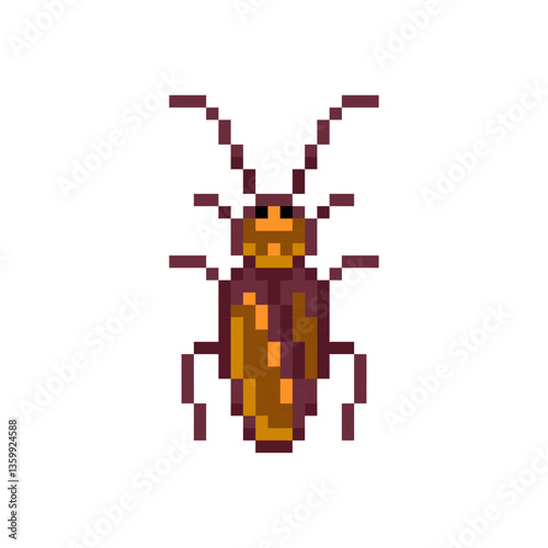 Pixel art cockroach 8 bit insect icon for retro game design. Game asset cockroach for video game on white background. Pixel game asset. 
