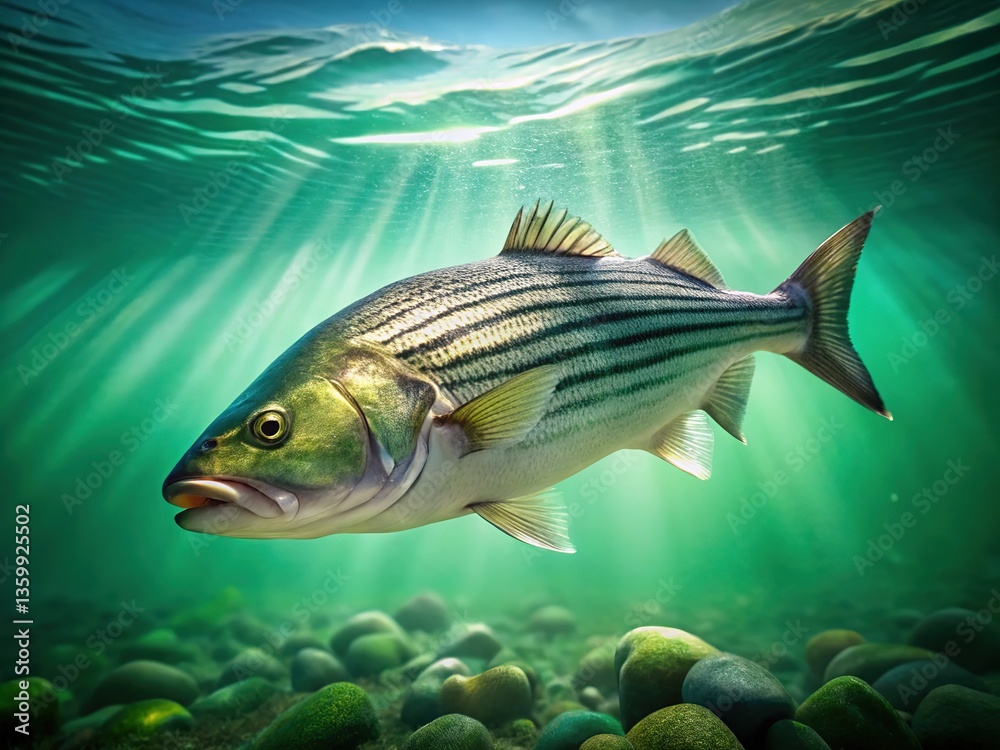 Fototapeta premium Striped Bass in Calm Green Water - Nature Photography