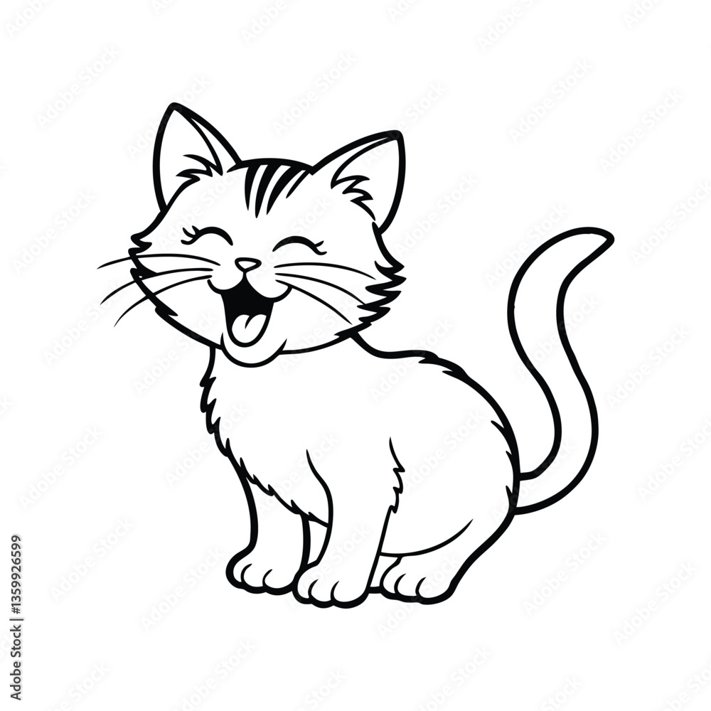 A silhouette vector art drawing of a tiny kitten yawning.eps A silhouette vector art drawing of a tiny kitten yawning.eps