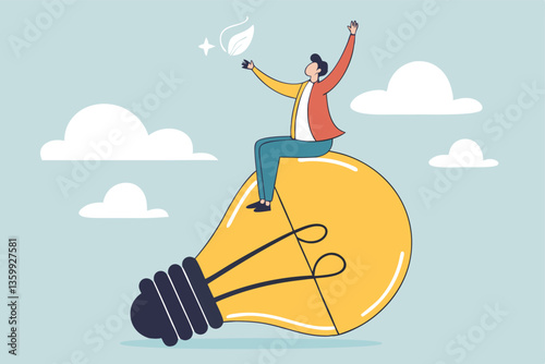Discover insight or intelligence solution, best result or outcome, solving or finding solution, search new innovation, opportunity or invention, research concept, businessman find new lightbulb.