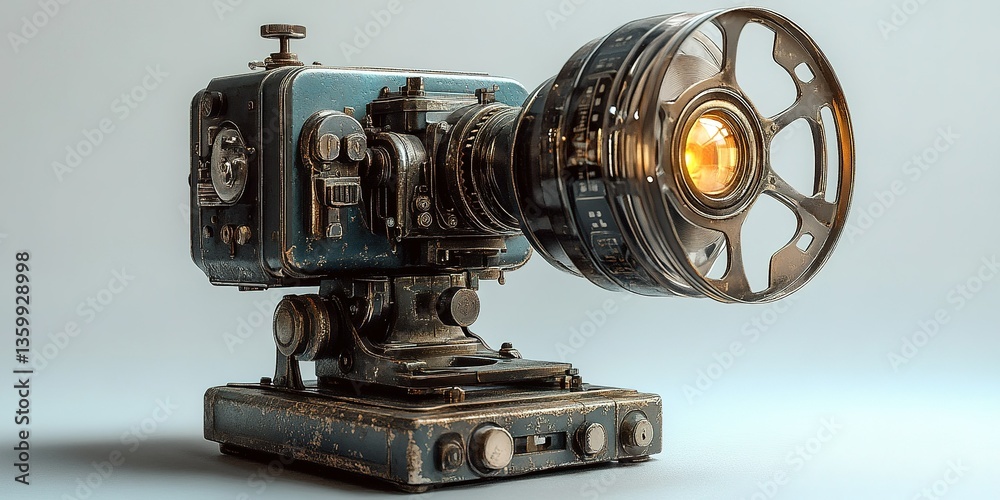 Naklejka premium Vintage film camera with a unique lens showcasing intricate design and craftsmanship