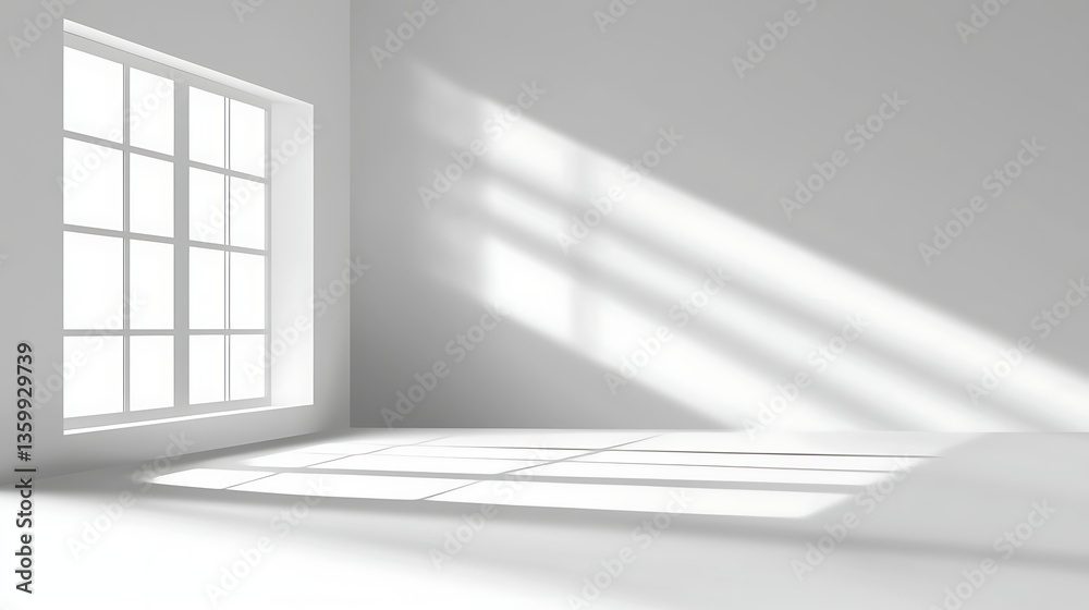 Obraz premium Sunlight streams into empty white room.