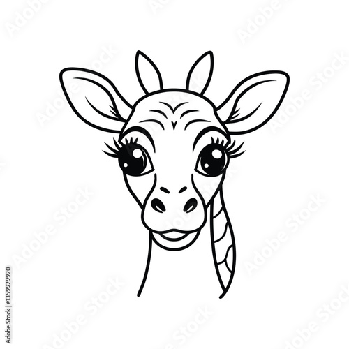 A line art vector drawing of a gentle giraffe head.eps