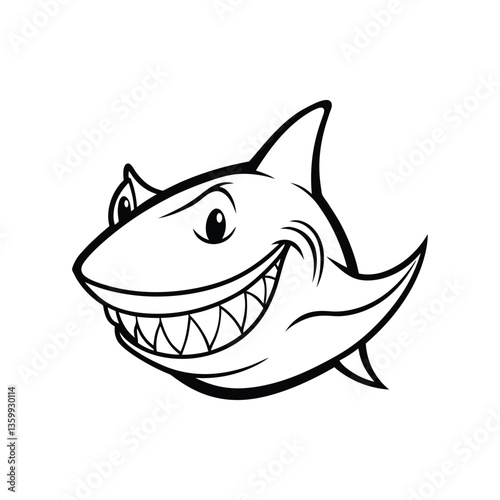 A line art vector drawing of a grinning shark head.eps
