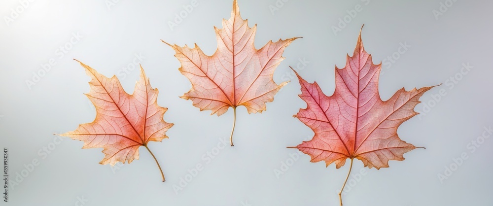 Fototapeta premium three light tree leaf skeletons separated on a white background