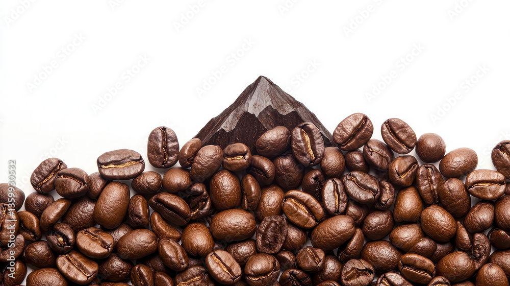 Fototapeta premium Coffee beans forming mountain silhouette on white background