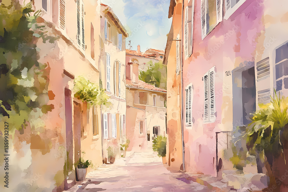 Fototapeta premium Charming Street: A delightful image showcasing an old European street with colorful buildings. the narrow street leading into the distance create an inviting scene