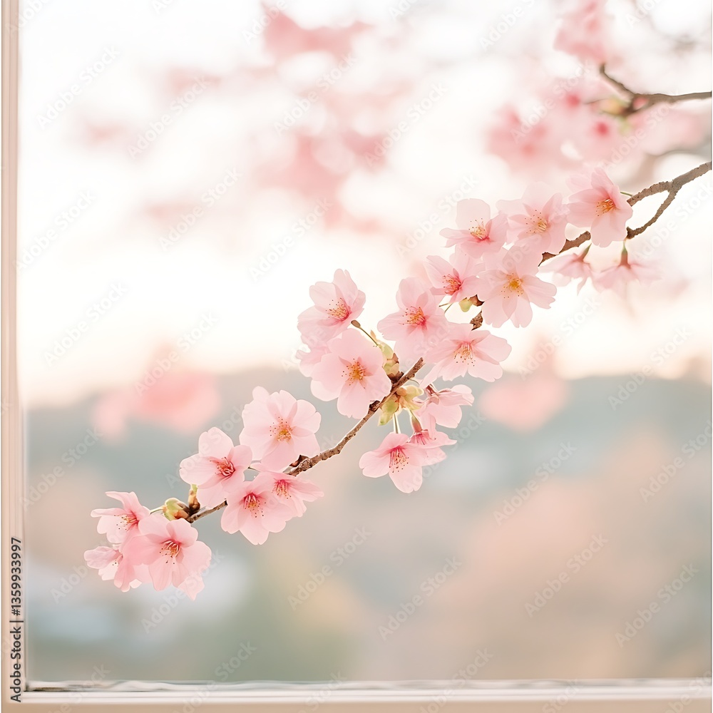 Obraz premium Sunrise Cherry Blossoms for Window View.