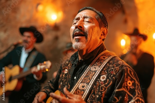 Enchanting ranchero performance by seasoned singer in traditional attire