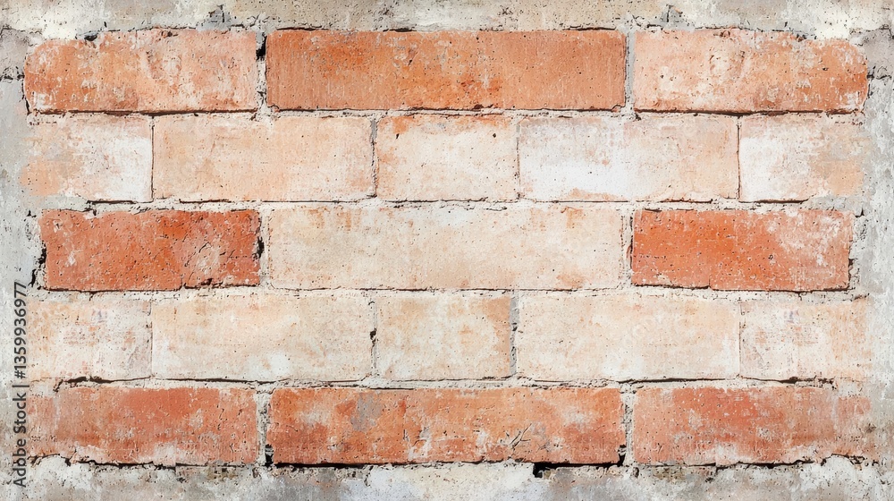 Fototapeta premium Wall Texture concept. Exposed red brick wall with deep mortar lines