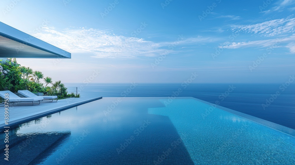 Fototapeta premium Stunning Infinity Pool Overlooking Serene Ocean Vista Luxury Beachfront Resort Relaxation