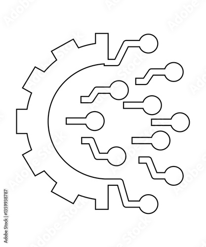 Gear tech icon with thin outline