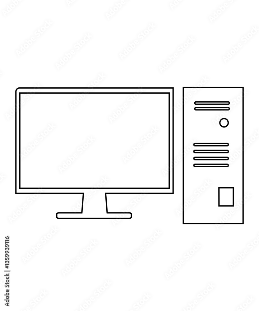 computer monitor icon with thin outline