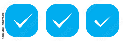 Blue check mark icon. Vector illustration. Tick symbol in blue color. Hand drawn checkmark illustration. Vector illustration. blue tick mark check box icon set.