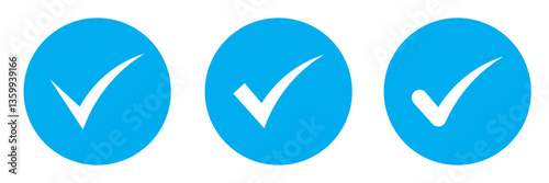 Blue check mark icon. Vector illustration. Tick symbol in blue color. Hand drawn checkmark illustration. Vector illustration. blue tick mark check box icon set.