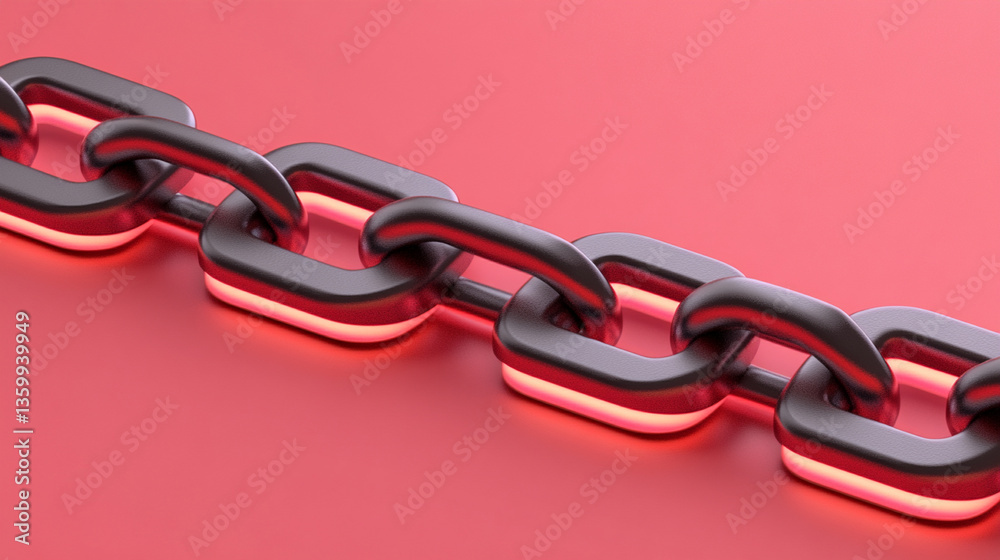 Fototapeta premium Industrial chain links on red background graphic design abstract environment close-up view