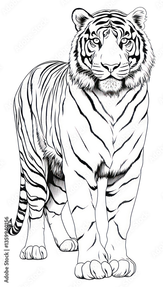 Fototapeta premium PNG Tiger standing sketch drawing animal.