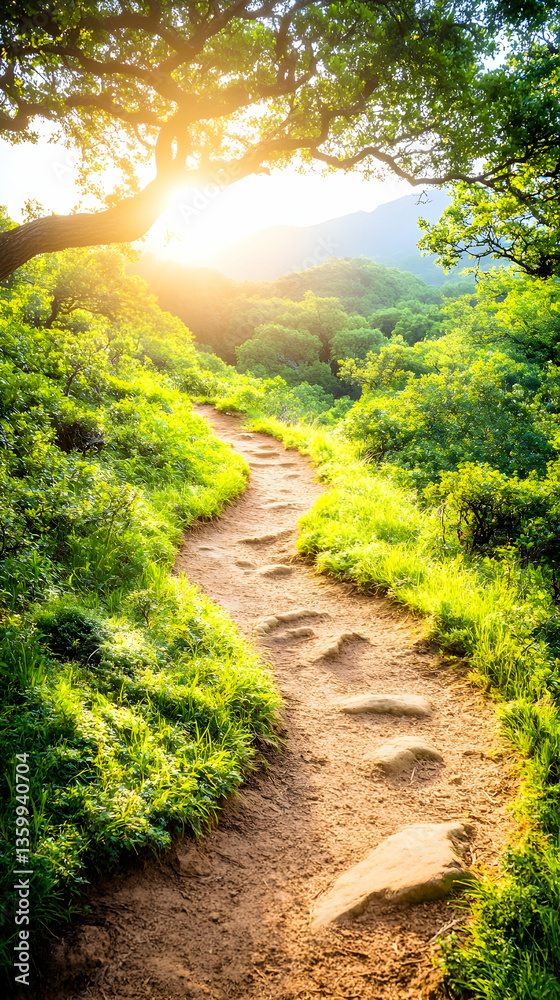 Obraz premium Sunny Trail Through Lush Forest