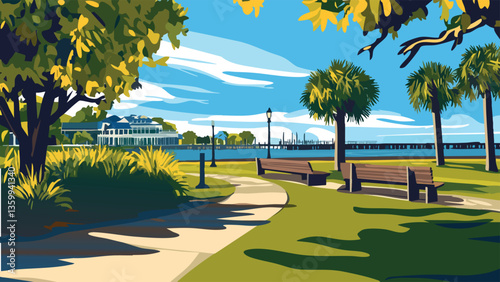 Strolling Under Palmettos in Charleston .eps