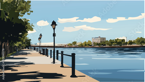 Strolling the Wilmington Riverwalk in Vector Style .eps
