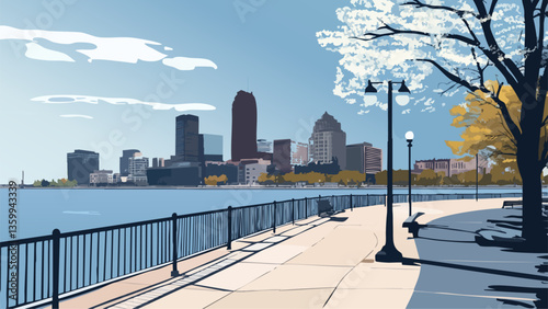 Downtown Detroit Reflections in Vector Art