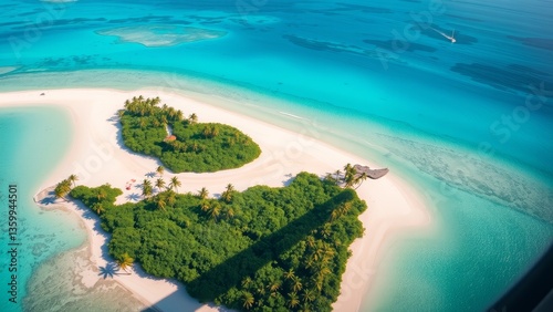 Aerial view of tropical islands surrounded by turquoise waters  