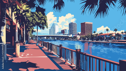Tampa Riverwalk in Vibrant Vector Style