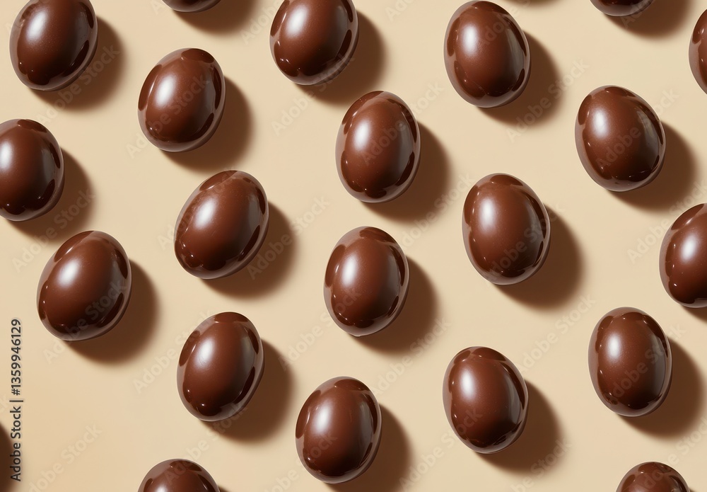 Close-up View of Smooth Chocolate Eggs on a Beige Background Perfect for Celebrations and Sweet Treats in Easter or Party Themes Close-up View of Smooth Chocolate Eggs on a Beige Background Perfect for Celebrations and Sweet Treats in Easter or Party Themes