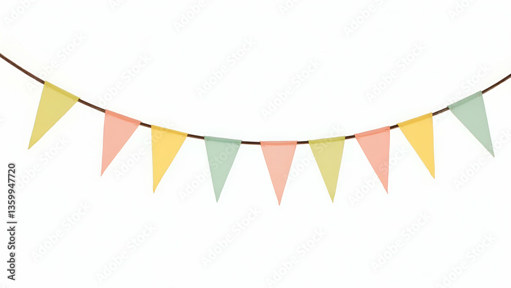 Colorful Triangular Flags Hanging on Strings Isolated on Transparent Background - Perfect for Festive Decorations and Stock Photo Concepts with Empty Space on the Left Colorful Triangular Flags Hanging on Strings Isolated on Transparent Background - Perfect for Festive Decorations and Stock Photo Concepts with Empty Space on the Left