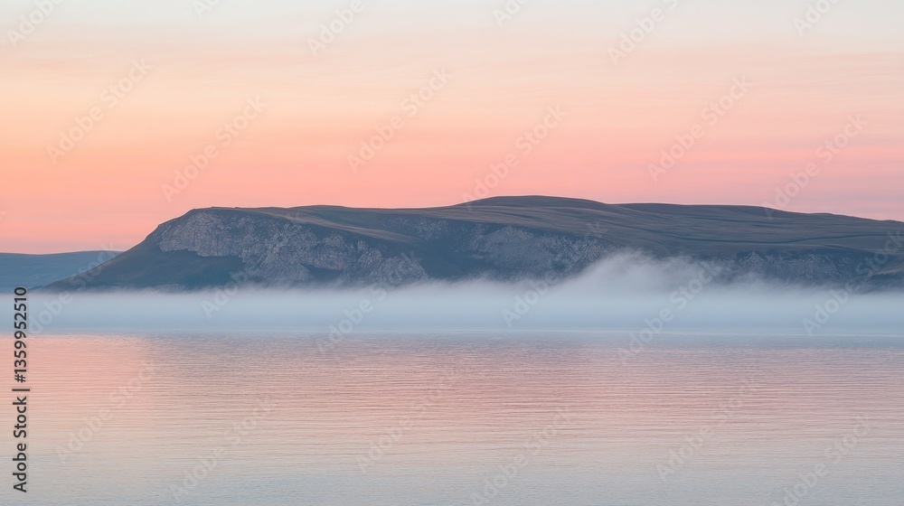 Misty lake sunrise over mountains Misty lake sunrise over mountains