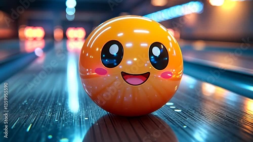 Cute bowling ball in a neon bowling alley photo