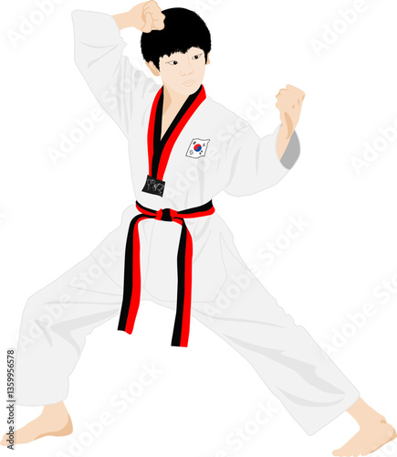 태권도 자세를 취하고 있는 소년