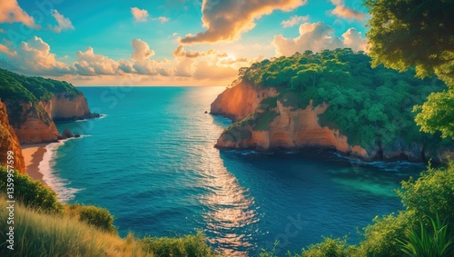Fototapeta Naklejka Na Ścianę i Meble -  Stunning Coastline On A Clear Summer Day.
