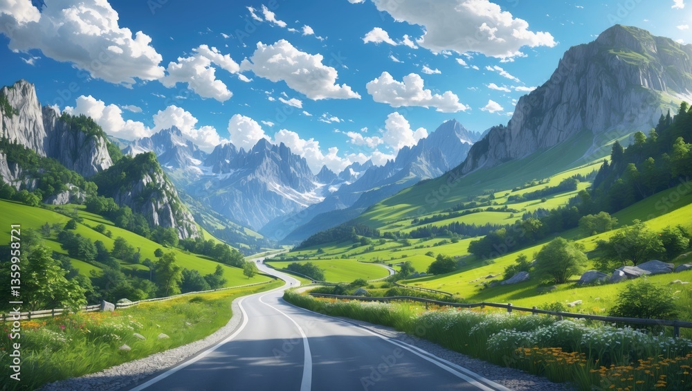 Fototapeta premium Winding Road Made of Pavement in the Alps