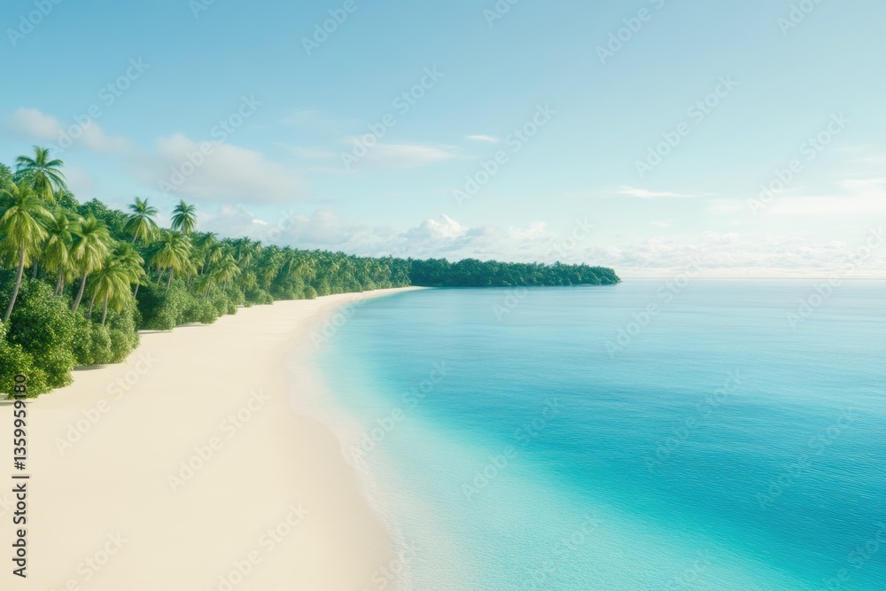 Obraz premium Pristine White Sand Beach with Palm Trees Overlooking Ocean