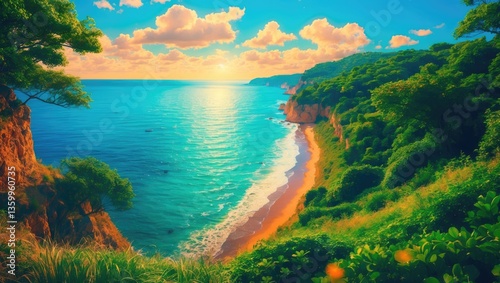 Fototapeta Naklejka Na Ścianę i Meble -  Stunning Coastal View on a Clear Summer Day.